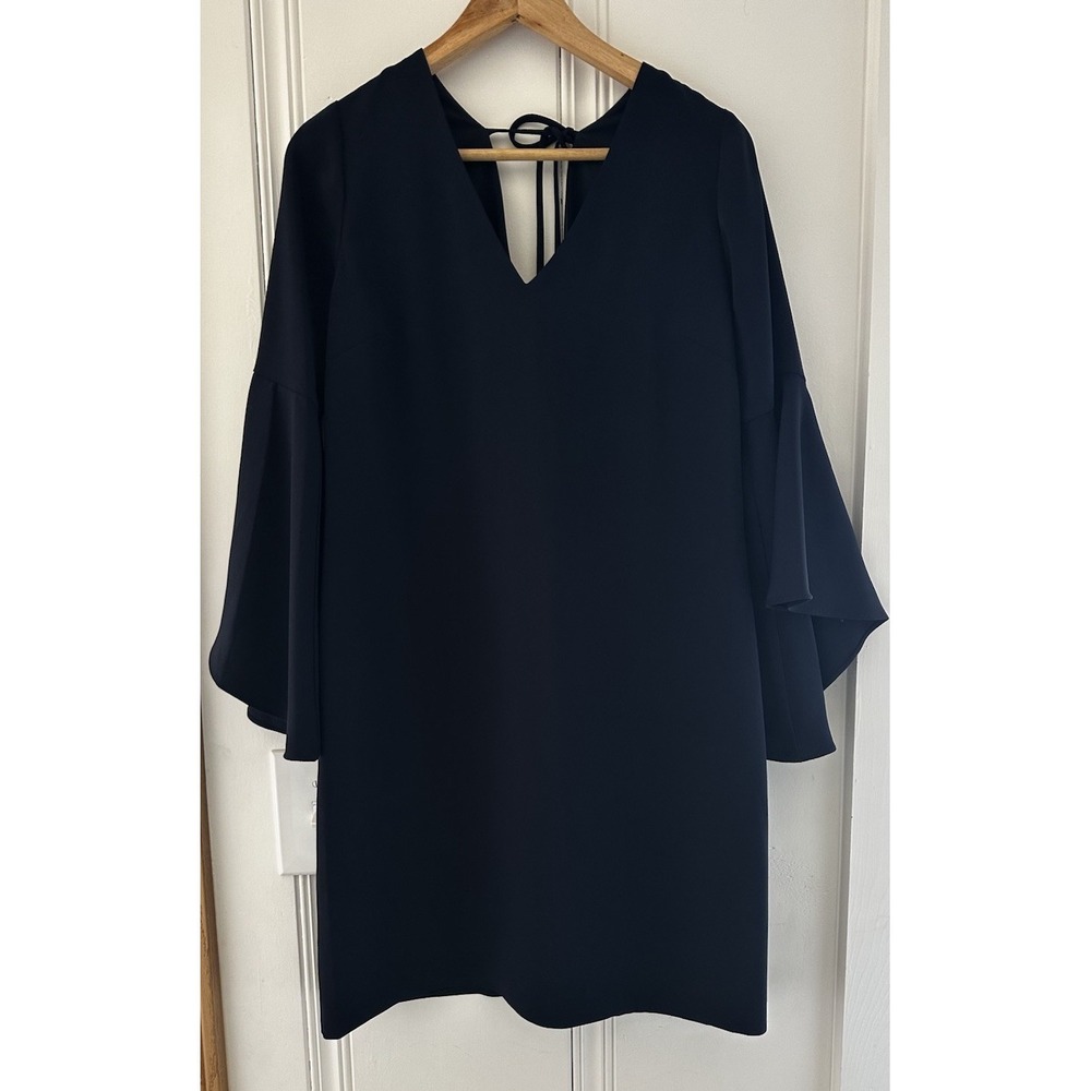 Trina Turk Bell Sleeve Dress Navy Minimalist Tie Back Cocktail‎ Dress